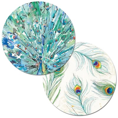 Peacock Garden Round Reversible Wipe-clean Placemats (Set of 4)