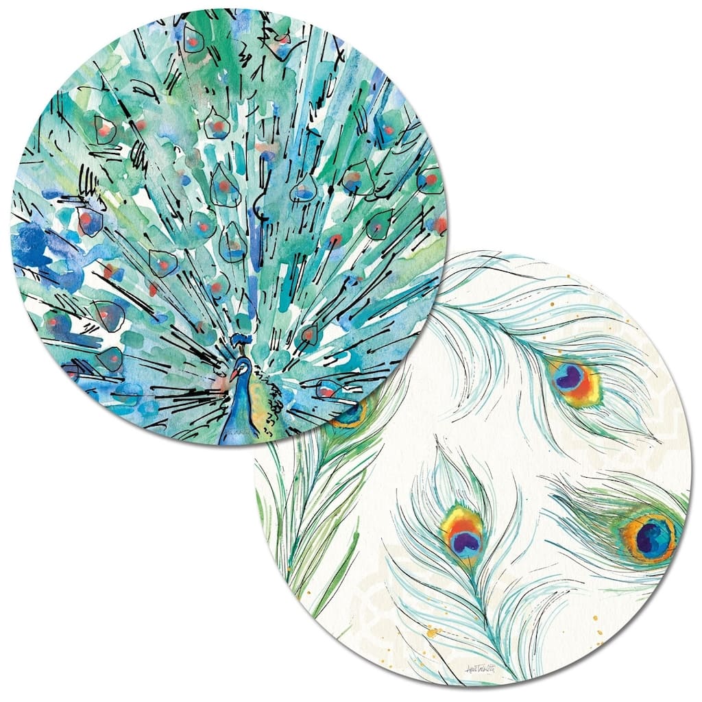 Peacock Garden Round Reversible Wipe-clean Placemats (Set of 4)