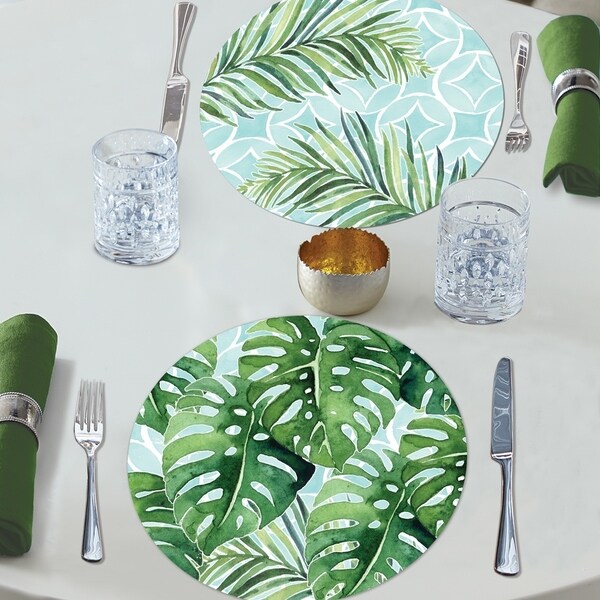 Beautiful  4 Reversible Plastic Placemats Tropical Gossamer Palm Leaves 