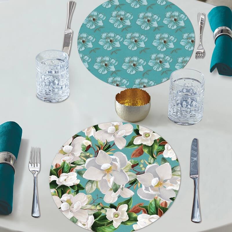 Round Reversible Wipe-clean Placemats Set of 4 - Sweet Magnolia