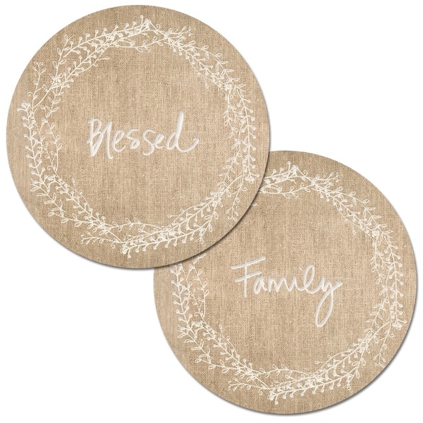 Round Reversible Wipe-clean Placemats Set of 4 - Family Blessed. Opens flyout.