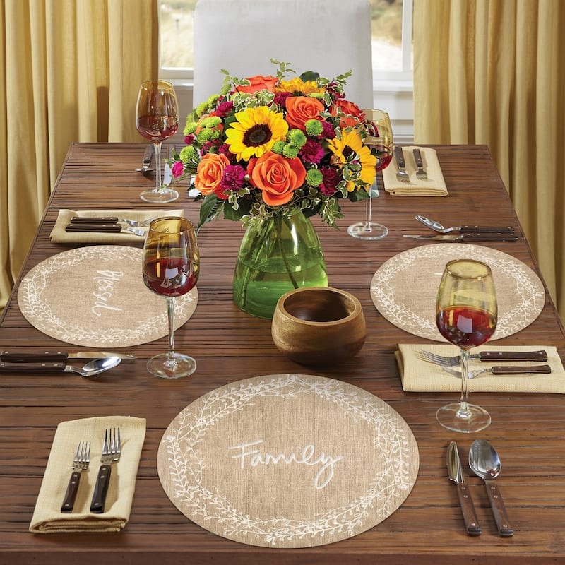 Round Reversible Wipe-clean Placemats Set of 4 - Family Blessed