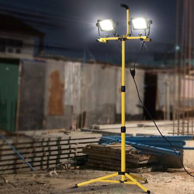 HOMCOM 8,000 Lumen LED Work Light with Stand, Dual Head with Grab Handle and Tripod - Black/Yellow