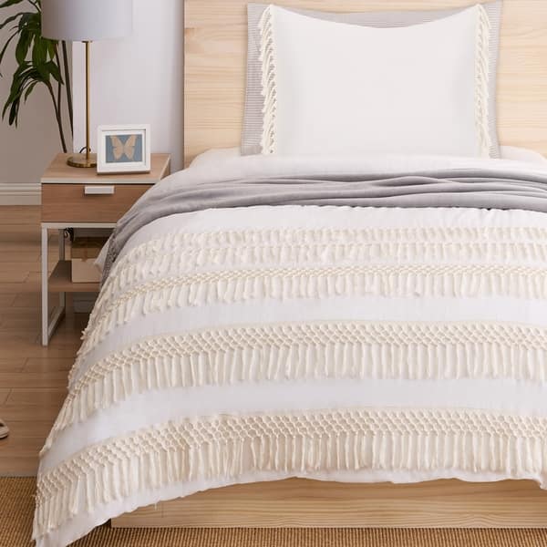 Shop Sweet Jojo Designs Ivory Boho Macrame Fringe 2pc Twin Size Duvet Comforter Cover Bedding Set Minimalist Chic Knotted Tassel Overstock 30534198