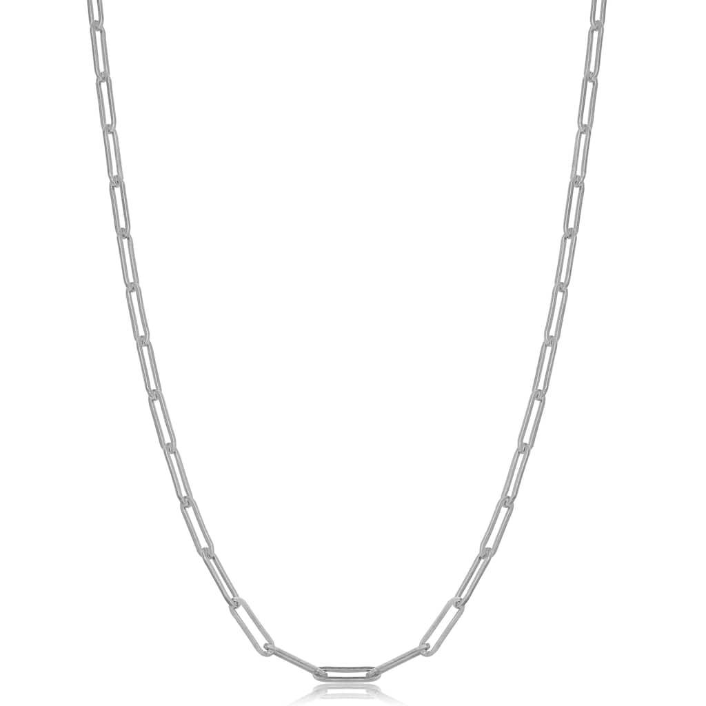 Rhodium Plated Sterling Silver 2.9 millimeter Papaerclip Link Chain Necklace