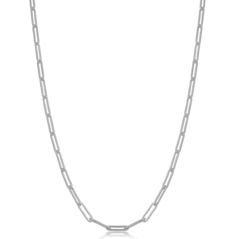 Rhodium Plated Sterling Silver 2.9 millimeter Papaerclip Link Chain Necklace
