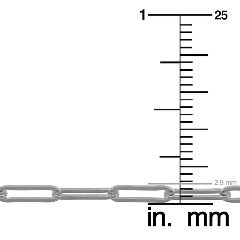 Rhodium Plated Sterling Silver 2.9 millimeter Papaerclip Link Chain Necklace