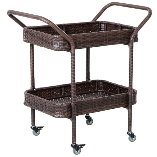 Outsunny Rattan Food And Serving Cart With 4 Wheels 2 Outsunny Rattan Food And Serving Cart