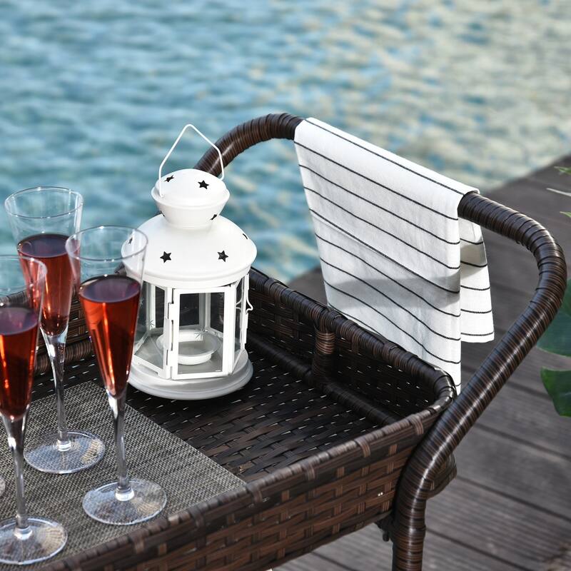 Outsunny Rattan Food and Serving Cart with 4 Wheels and 2-Tiers of Surface Area, Great for Parties, Kitchen, or Utility