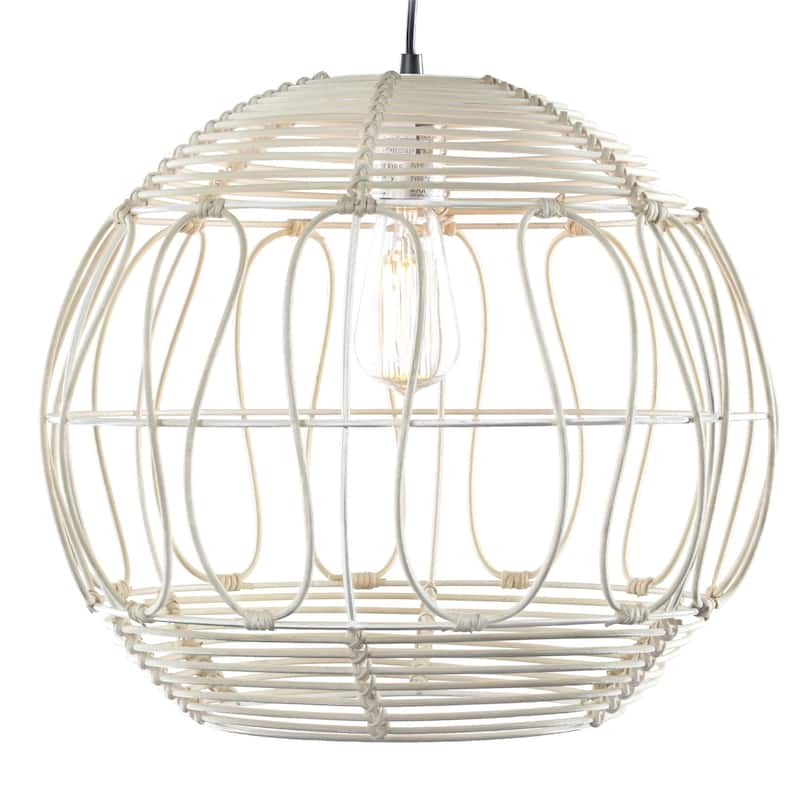 Wicker Globe Style Hanging Pendant Lamp (16")
