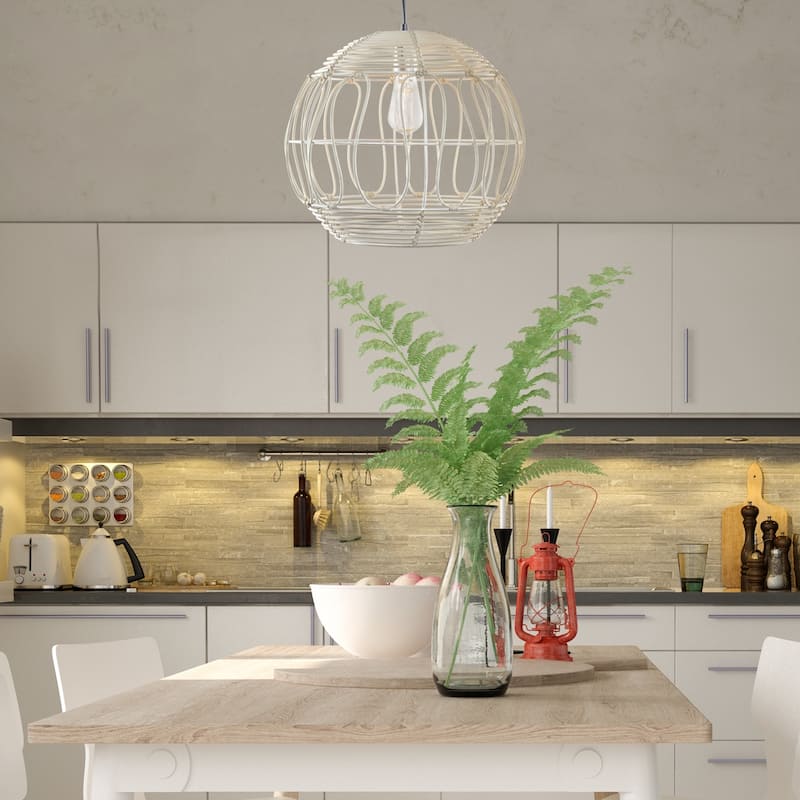 Wicker Globe Style Hanging Pendant Lamp (16")
