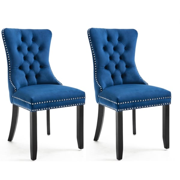 Shop High Back Velvet Navy Upholstered wood Dining Chairs Tufted Nail