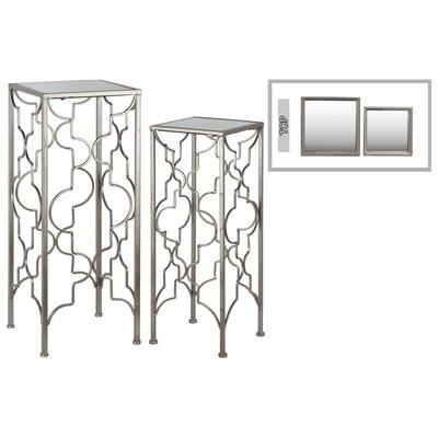 Metal Accent Table with Mirror Top and Square Base Set of Two Metallic Finish Silver