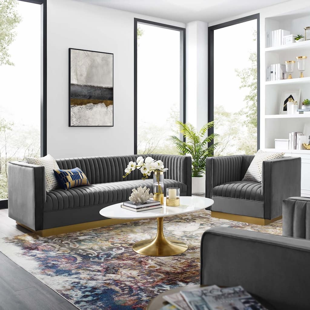 Sanguine Vertical Tufted Performance Velvet Sofa & Armchair Set