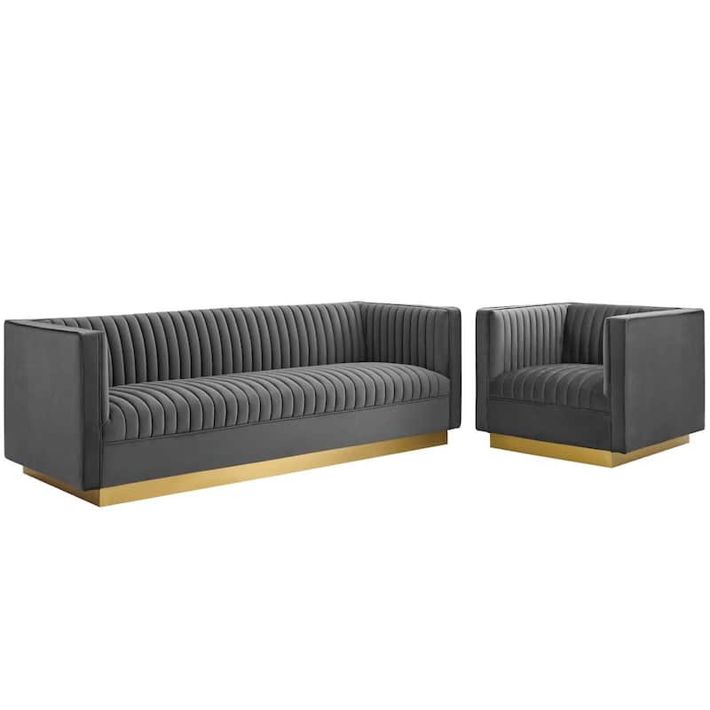 Sanguine Vertical Tufted Performance Velvet Sofa & Armchair Set