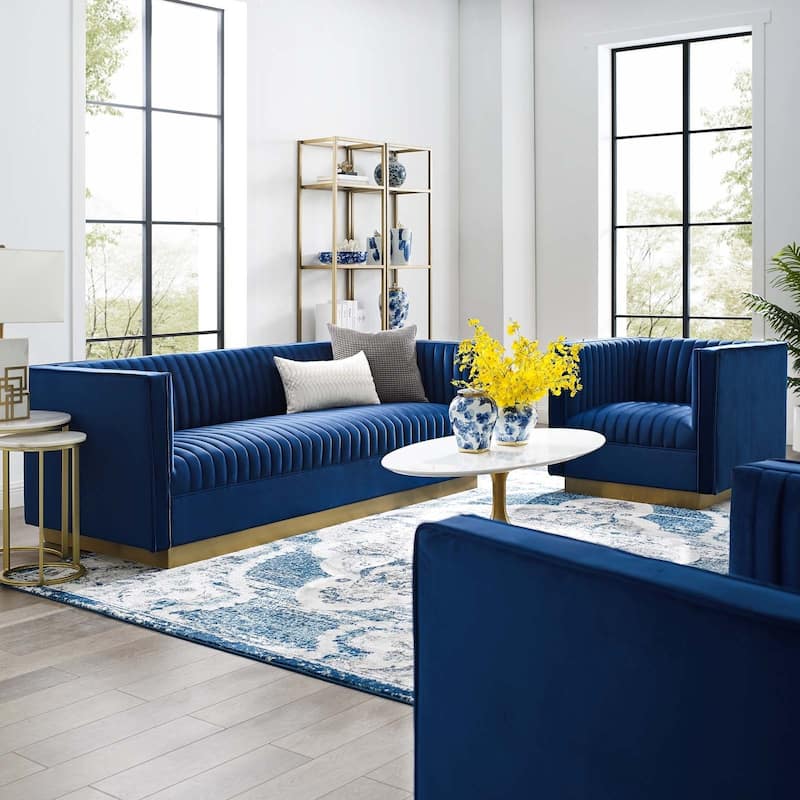 Sanguine Vertical Tufted Performance Velvet Sofa & Armchair Set