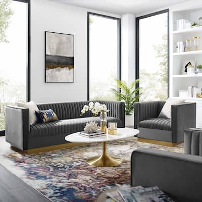 Sanguine Vertical Tufted Performance Velvet Sofa & Armchair Set