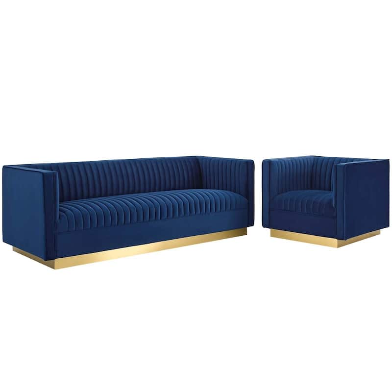 Sanguine Vertical Tufted Performance Velvet Sofa & Armchair Set