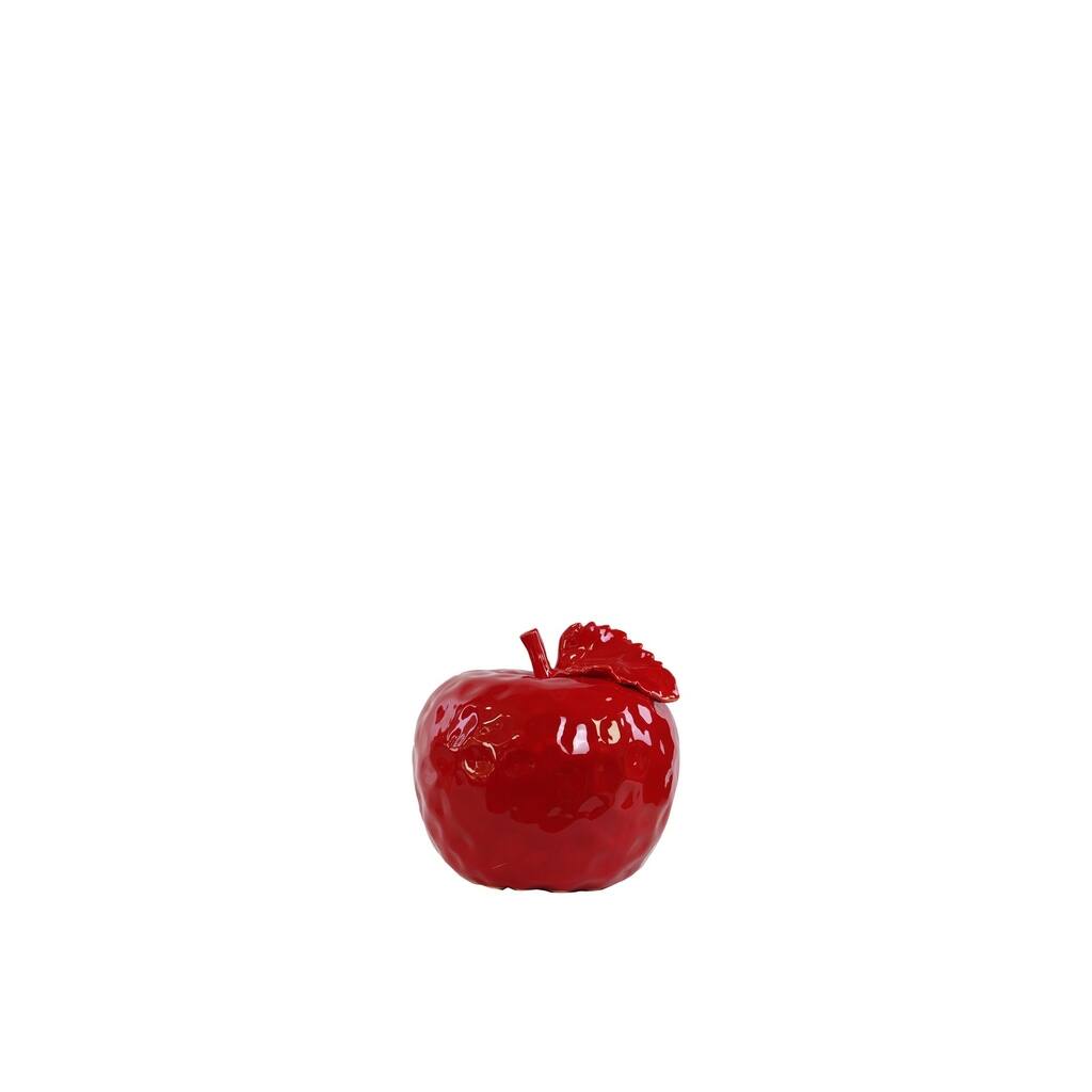 UTC50996: Ceramic Apple Figurine with Stem and Leaf SM Dimpled Gloss Finish Red - N/A