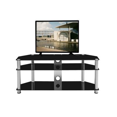 Modern Design Black Tempered Glass Stainless Steel Frame 3-Tier Floor TV Stand