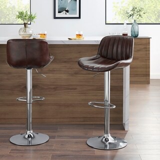 Art-Leon Adjustable Swivel Barstools with Footrest Base Set of 2 (Brown)