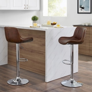 Art-Leon Adjustable Swivel Barstools with Footrest Base Set of 2 (Cognac)