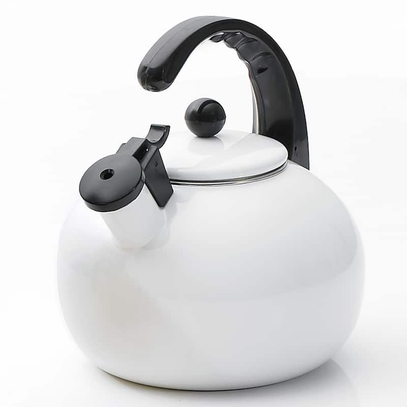 Creative Home Horizon 2.5 Qt Porcelain Enamel On Steel Whistling Tea Kettle, White