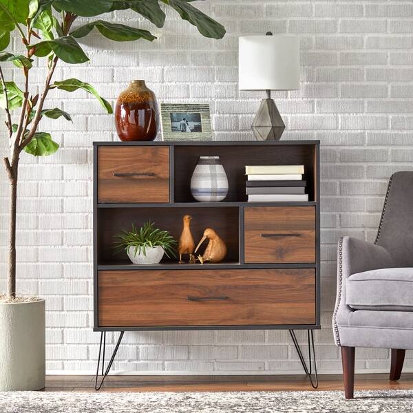 slide 1 of 3, Simple Living Vintage Cabinet Black/Walnut