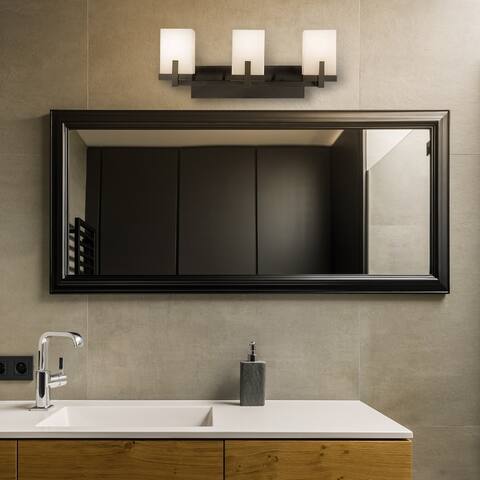 Porch & Den El Mirado Dark Bronze/ Frosted Glass 3-light Vanity Light