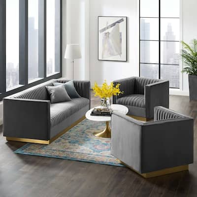 Sanguine 3 Piece Vertical Channel Tufted Performance Velvet Set