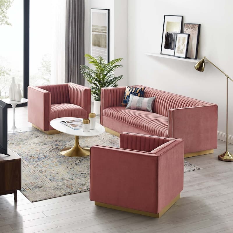 Sanguine 3 Piece Vertical Channel Tufted Performance Velvet Set
