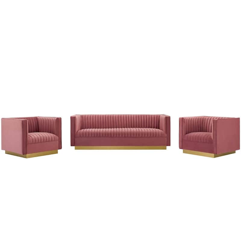Sanguine 3 Piece Vertical Channel Tufted Performance Velvet Set