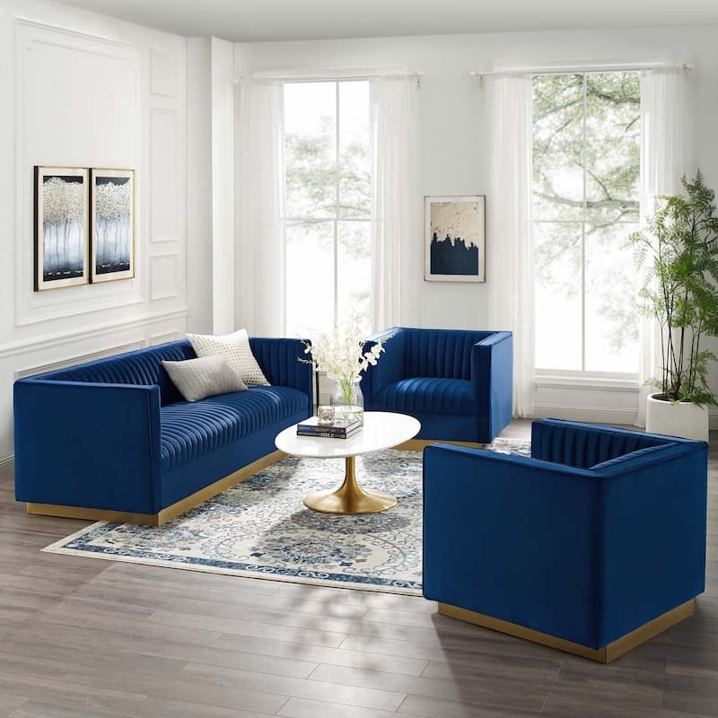 Sanguine 3 Piece Vertical Channel Tufted Performance Velvet Set