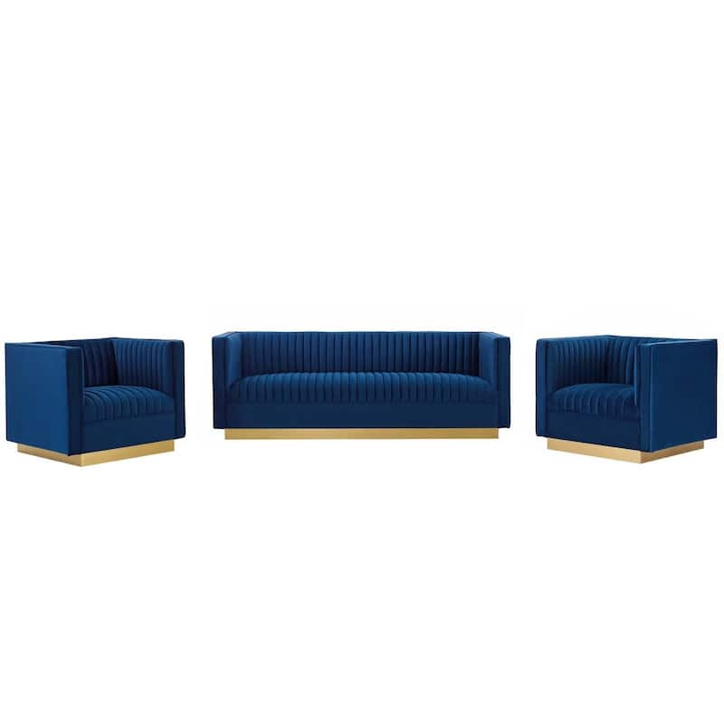 Sanguine 3 Piece Vertical Channel Tufted Performance Velvet Set
