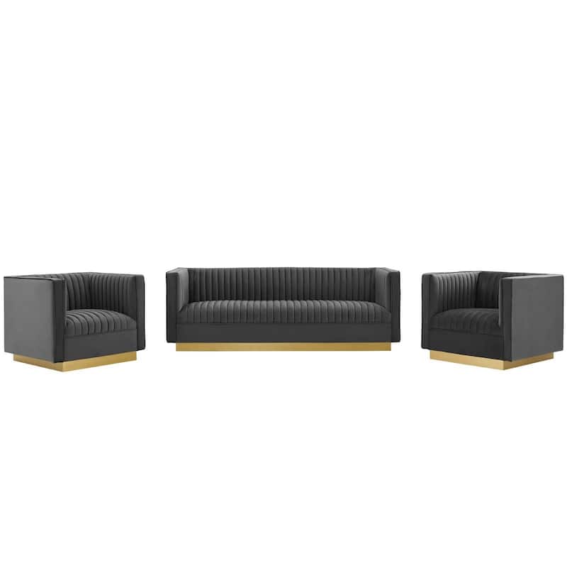 Sanguine 3 Piece Vertical Channel Tufted Performance Velvet Set