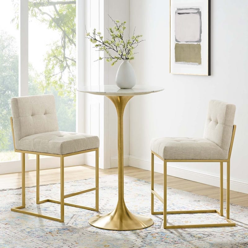 Silver Orchid Watson Upholstered Fabric Counter Stool (Set of 2) - N/A - Beige