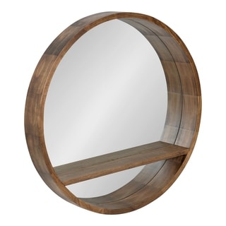 Kate and Laurel Hutton Round Mirror with Shelf - Rustic Brown - 30" Diameter