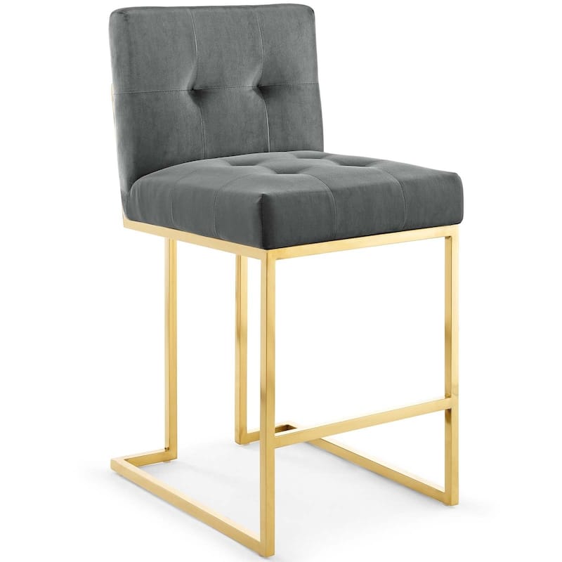 Privy Gold Stainless Steel Performance Velvet Counter Stool Set of 2 - N/A