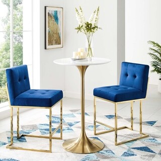 Modway Privy Gold Stainless Steel Performance Velvet Counter Stool Set of 2 (Navy)