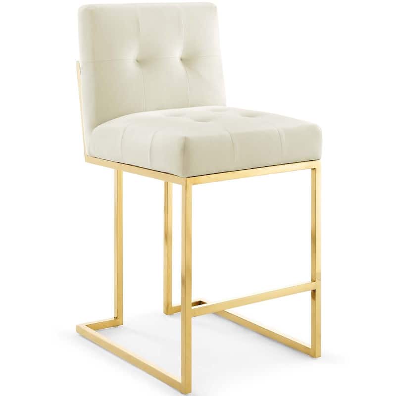 Privy Gold Stainless Steel Performance Velvet Counter Stool Set of 2 - N/A