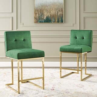 Modway Privy Gold Stainless Steel Performance Velvet Counter Stool Set of 2 (Emerald)