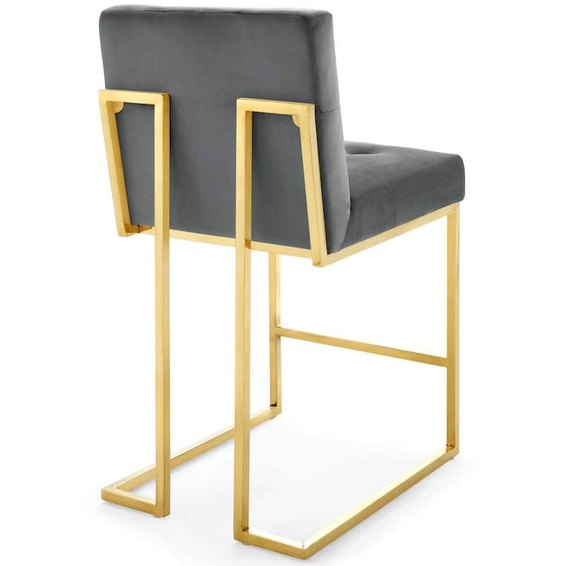 Privy Gold Stainless Steel Performance Velvet Counter Stool Set of 2 - N/A