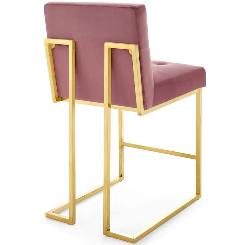Privy Gold Stainless Steel Performance Velvet Counter Stool Set of 2 - N/A