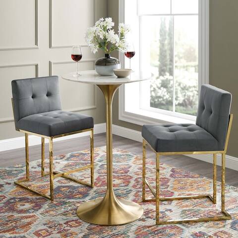 Privy Gold Stainless Steel Performance Velvet Counter Stool Set of 2 - N/A