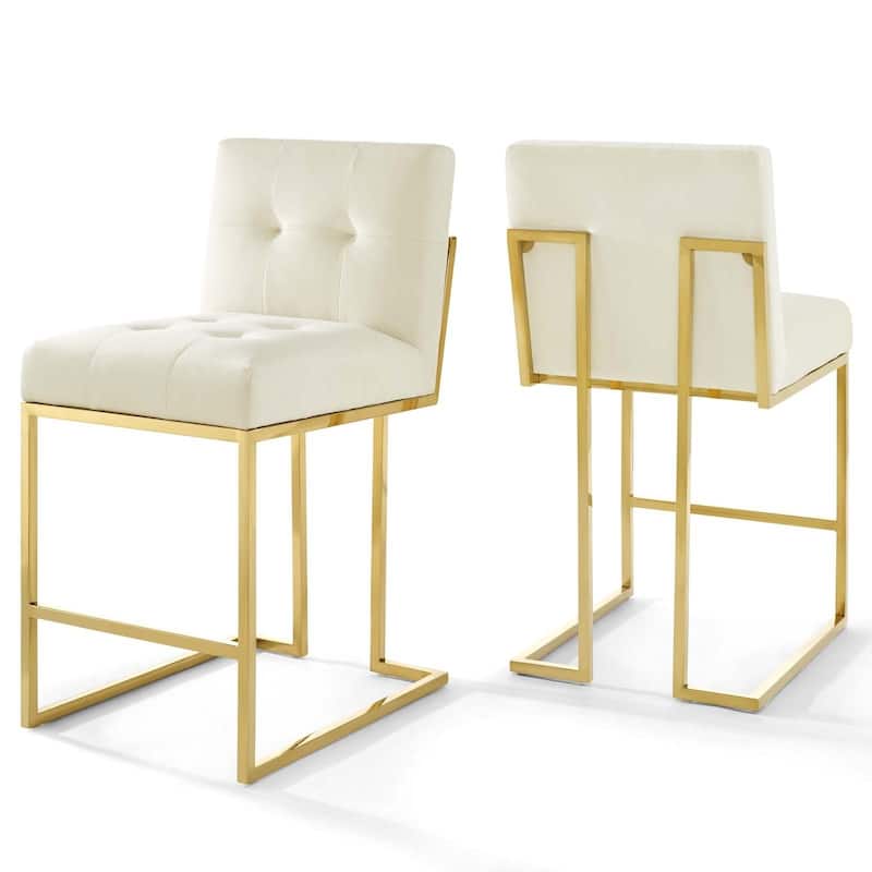 Privy Gold Stainless Steel Performance Velvet Counter Stool Set of 2 - N/A
