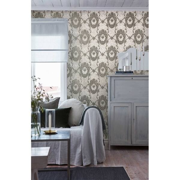Shop Wallpaper Vinyl Textured Vintage Style Gray Silver Victorian Wallpaper On Sale Overstock 30539669