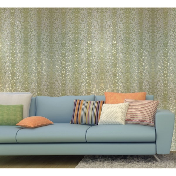 Shop Wallpaper Textured Victorian Damask Green Gold Striped Wall Coverings Rolls 3d Overstock