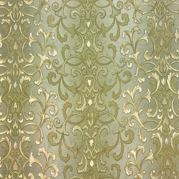 Shop Wallpaper Textured Victorian Damask Green Gold Striped Wall Coverings Rolls 3d Overstock