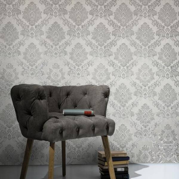Shop Wallpaper Textured Victorian Damask White Ivory Metallic 3d Wall Coverings Rolls Overstock