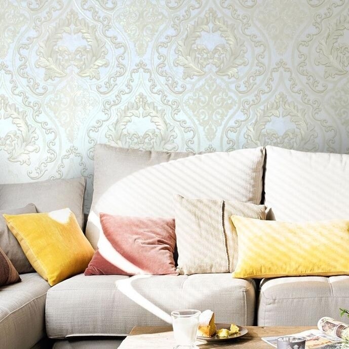 Shop Wallpaper Victorian Large Vintage Damask White Ivory Gold
